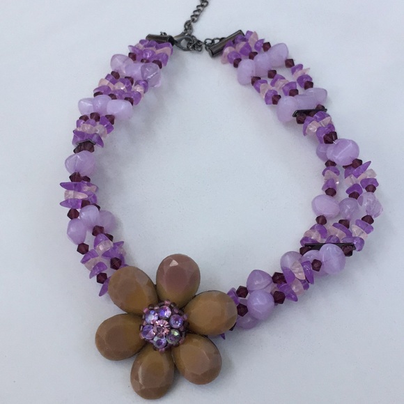 2 flower design beaded choker necklaces, excellent - Picture 4 of 7